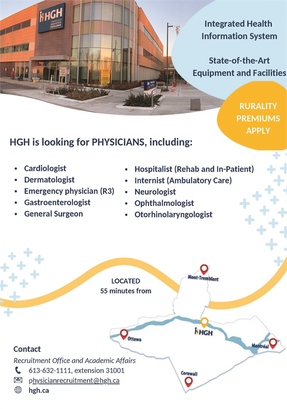 HGH is looking for a Cardiologist, Dermatologist, Emergency Physician (R3) and more!